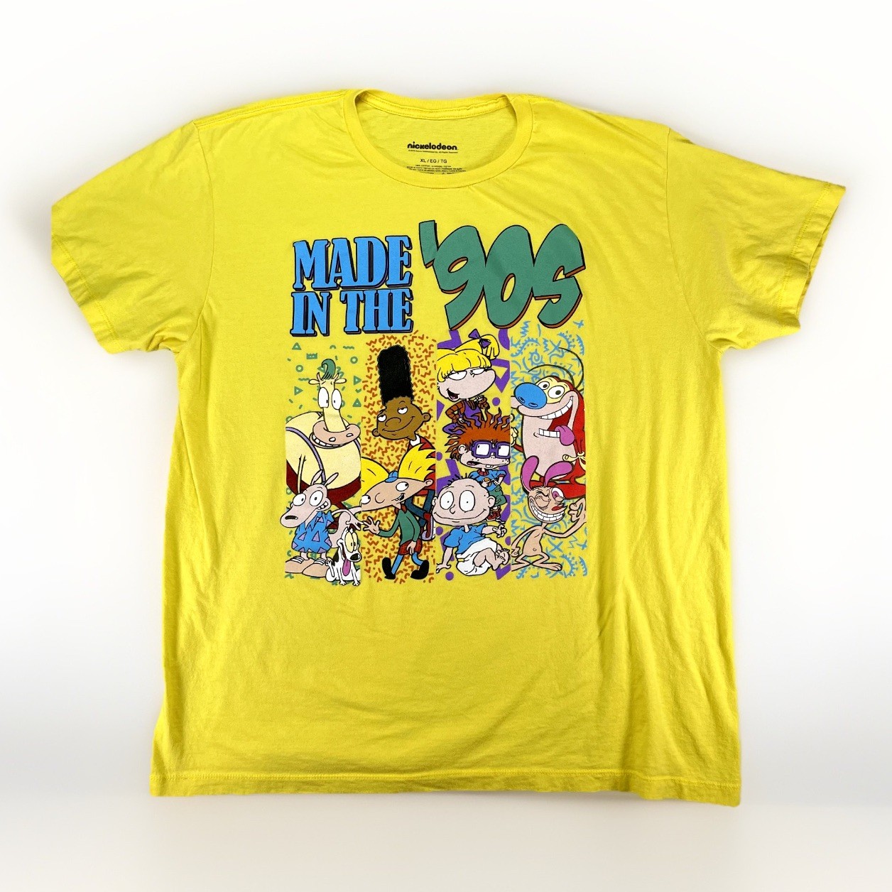 Nickelodeon 90s Cartoons Shirt Mens XL Yellow Rugrats Arnold Ren & Stimpy