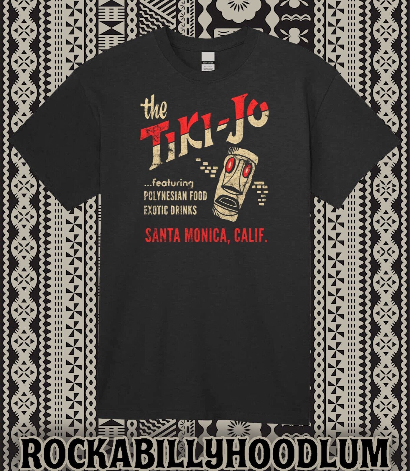 Retro Tiki Art Tee T Shirt Cotton Mug Bar Restaurant Tiki Jo Santa Monica CA