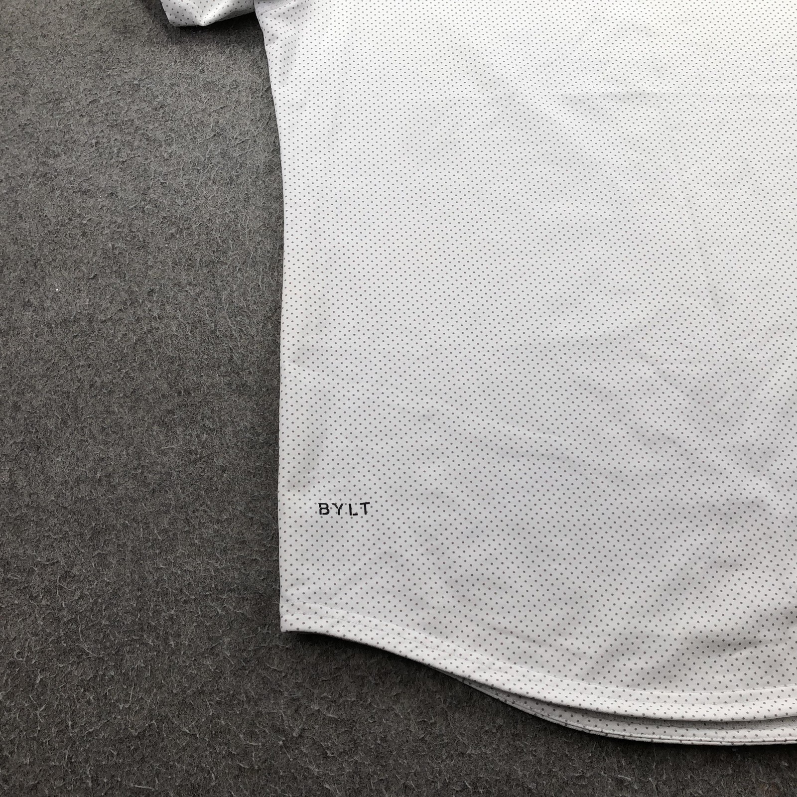 BYLT Shirt Mens Large White Drop Cut Lux Polka Dot Stretch Crew Neck Tagless Tee