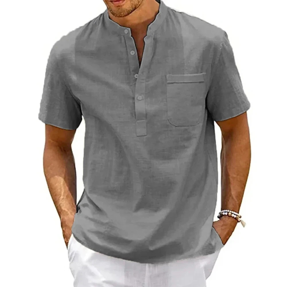 Camisa De Manga Corta Moda Lujo Camiseta Elegante Algodón Linen Para Hombres
