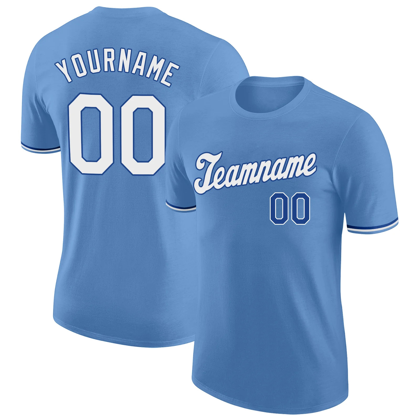 Custom Light Blue White Royal Performance T-Shirt Mens Sport Team Graphic Gift