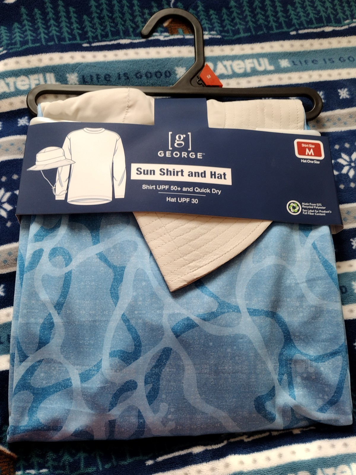 George Mens Blue M Sunblocker Shirt (UPF 50) and Hat (UPF 30) Combo Quick Dry