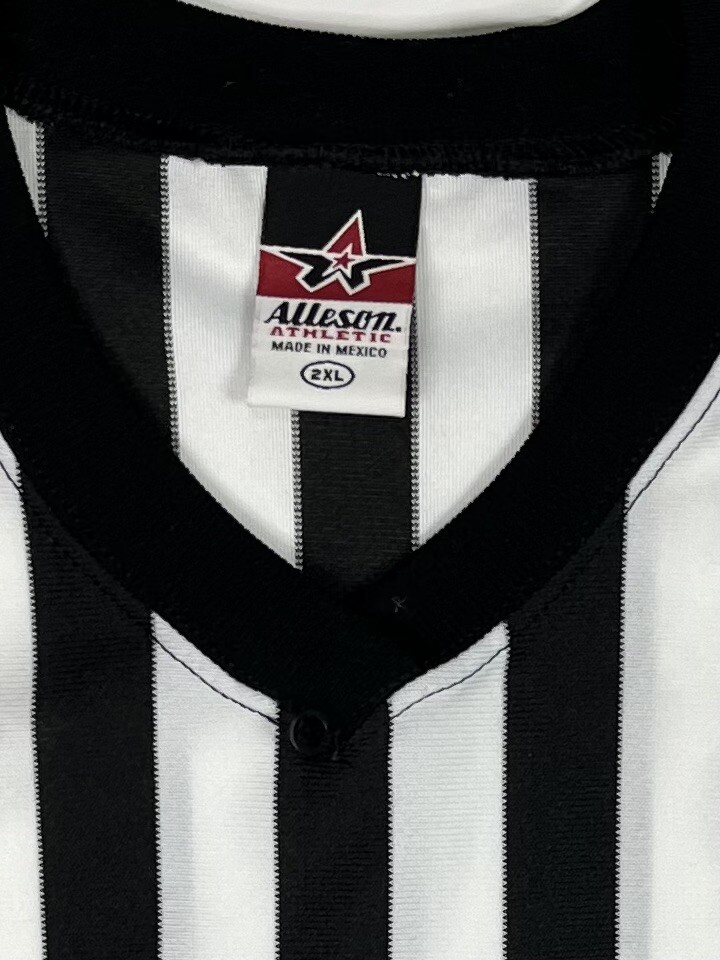 Alleson Athletic Referee Shirt Mens 2XL V-Neck Black & White Striped Jersey