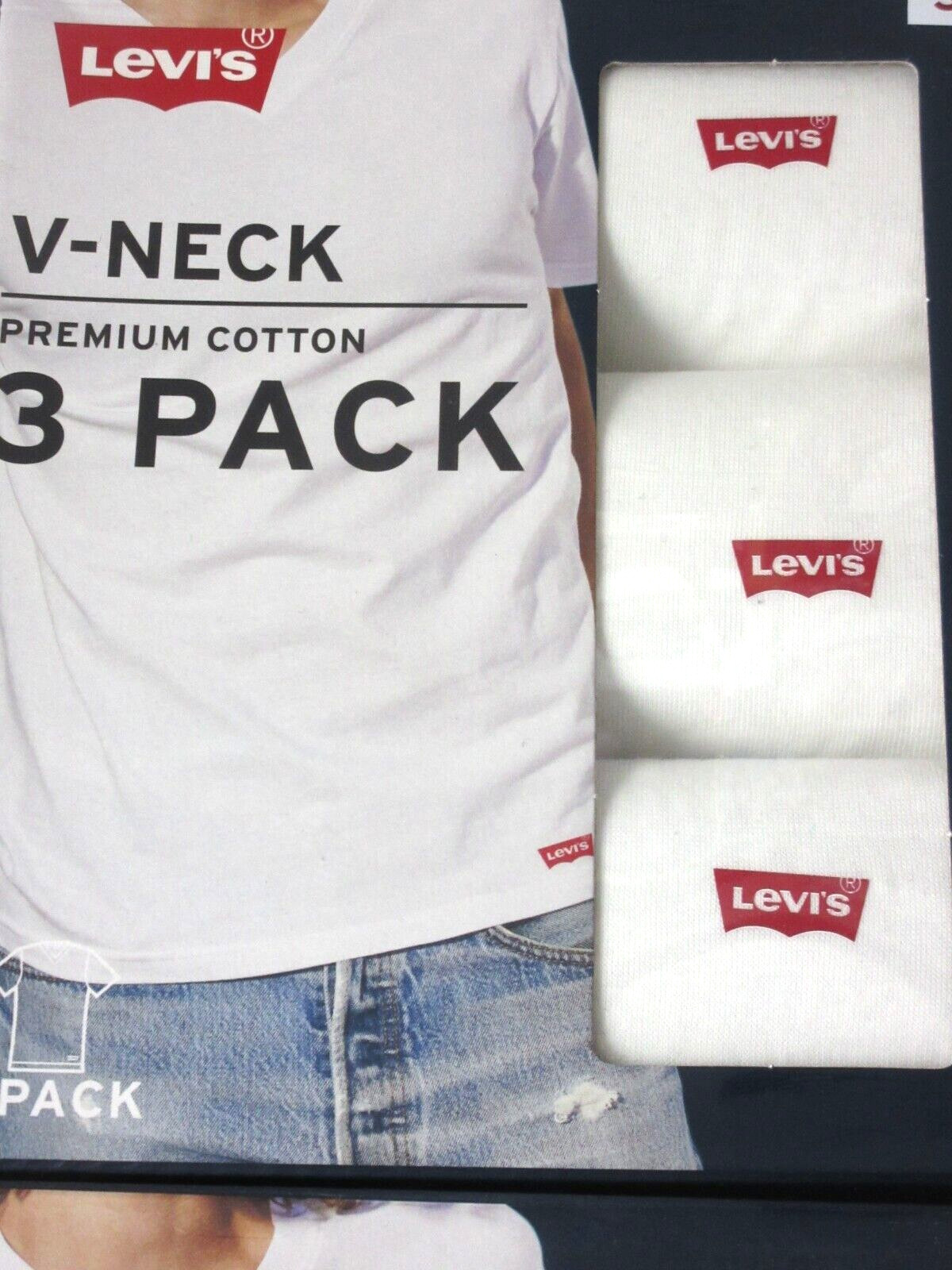 Levi&rsquo;s Men&rsquo;s V-Neck Premium Cotton 3 Pack Tee shirts White NIB Ships Free