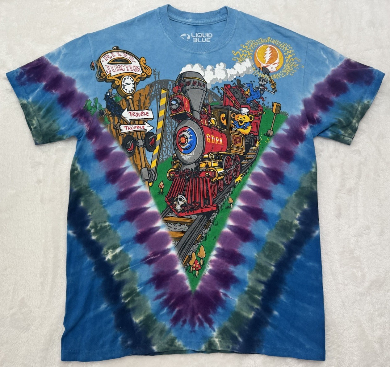 Grateful Dead Casey Jones Tie Dye Liquid Blue T-Shirt Size Medium