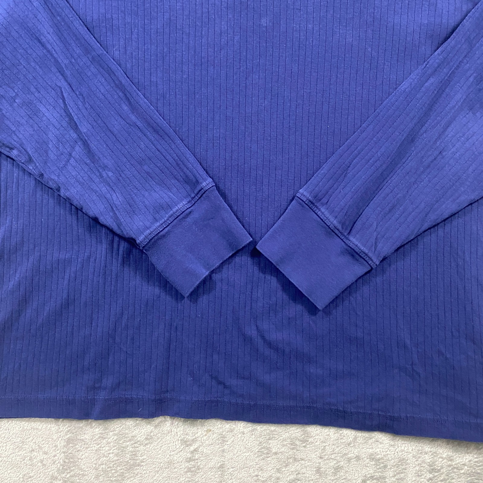 Lands&rsquo; End Henley Shirt Men&rsquo;s XL Navy Blue Long Sleeve Vertical Rib Knit Cotton