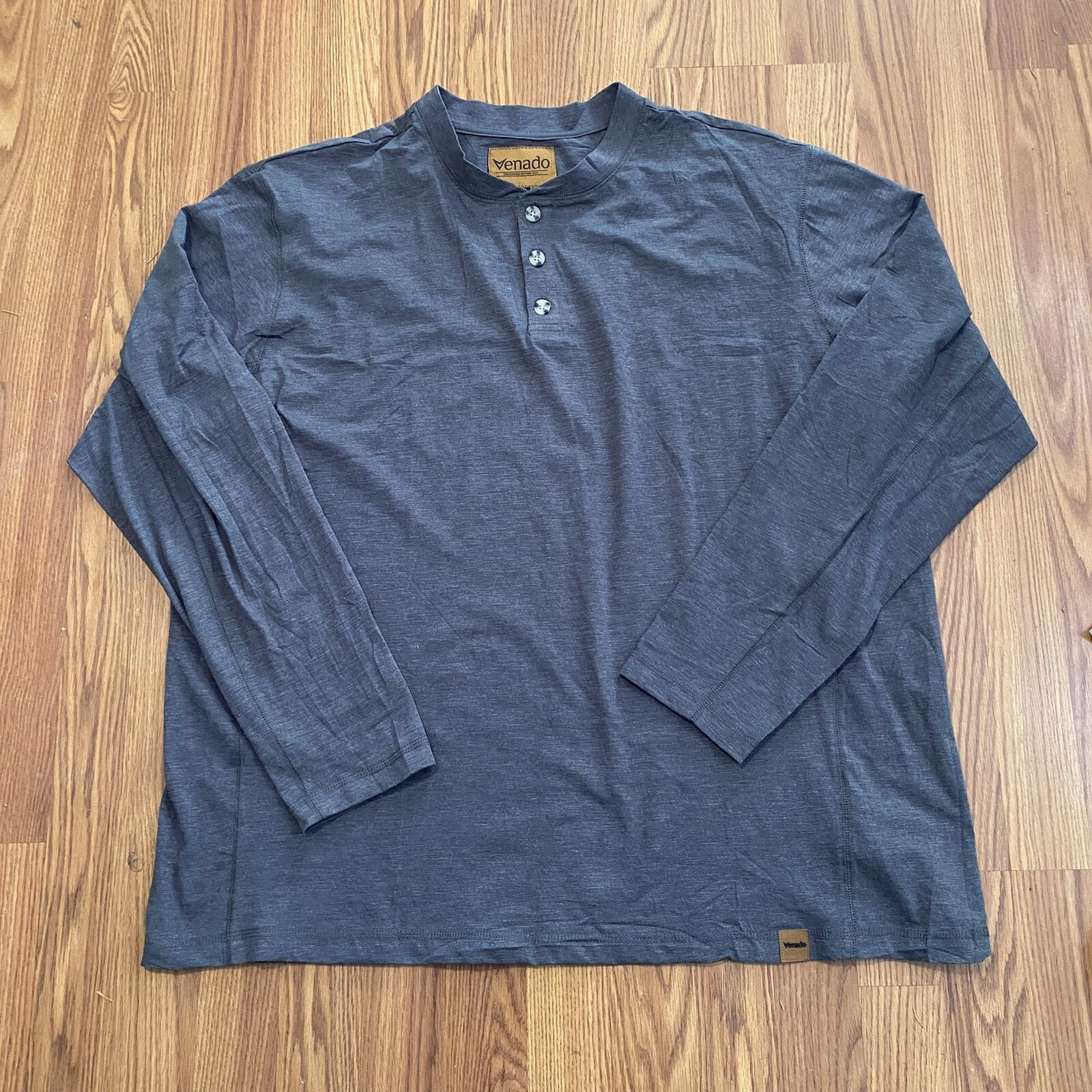 Venado Shirts Men 2Xl Henley Long Sleeve Grey 3 Button Collar Casual