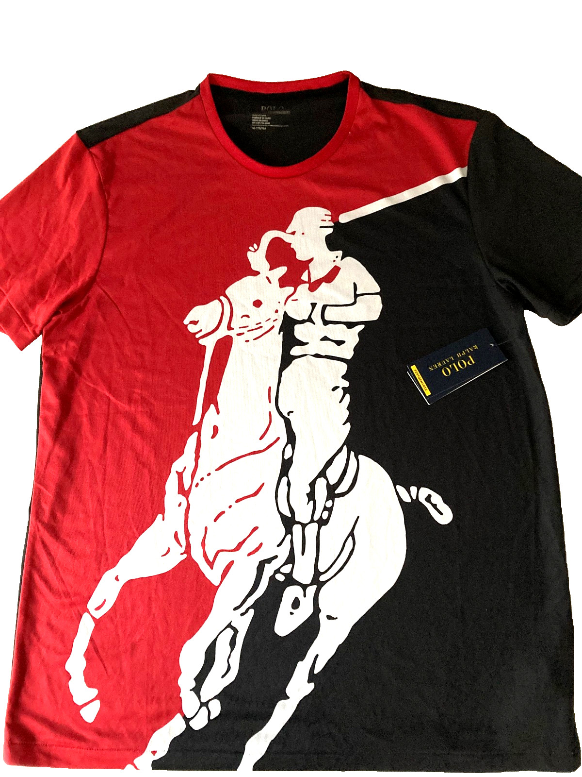 NWT POLO Ralph Lauren Full Length PONY Print T-Shirt Mens Sz M Black/White/Red