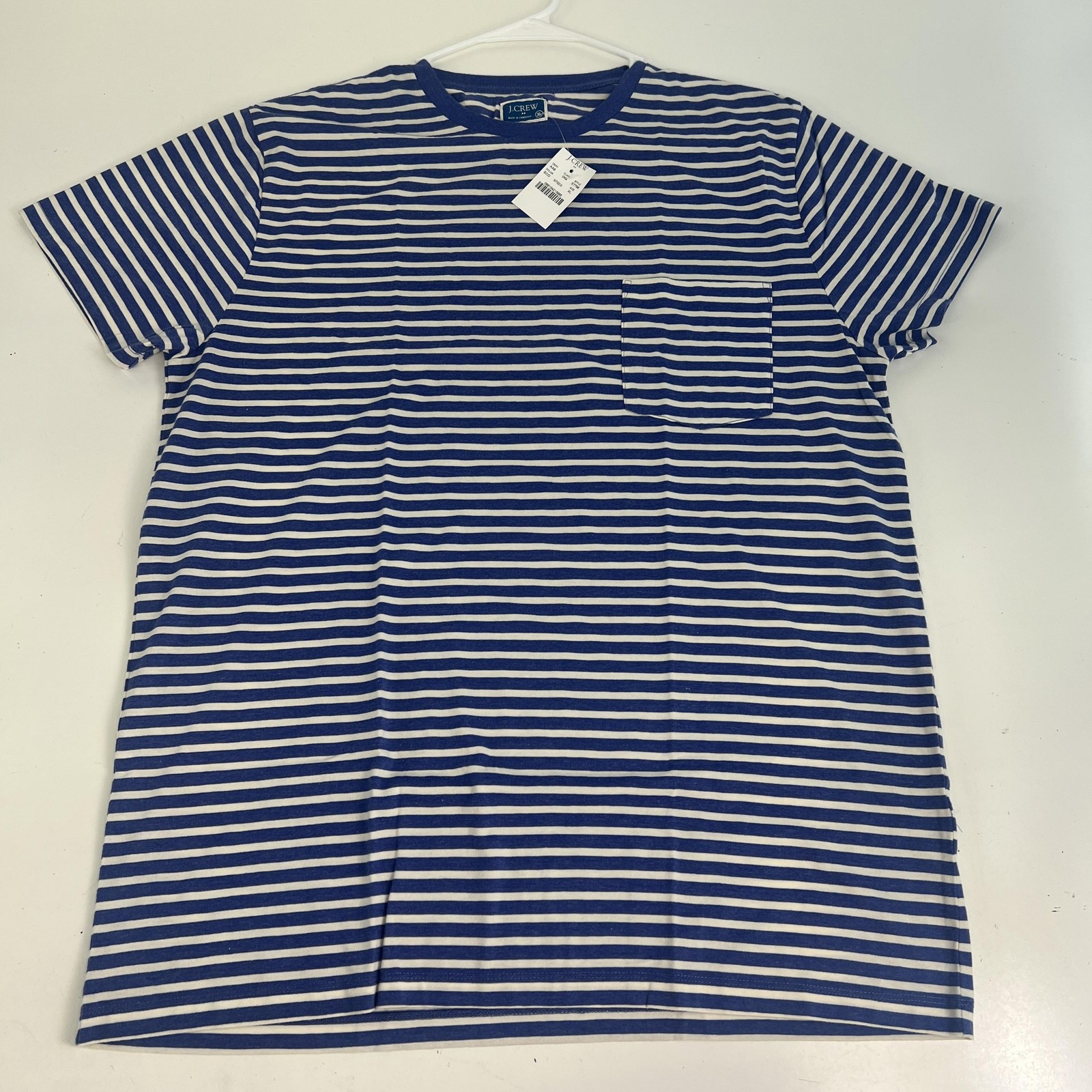 J.Crew Shirt Mens XL Blue White Stripe Slim Pocket Crewneck Tee Casual Top