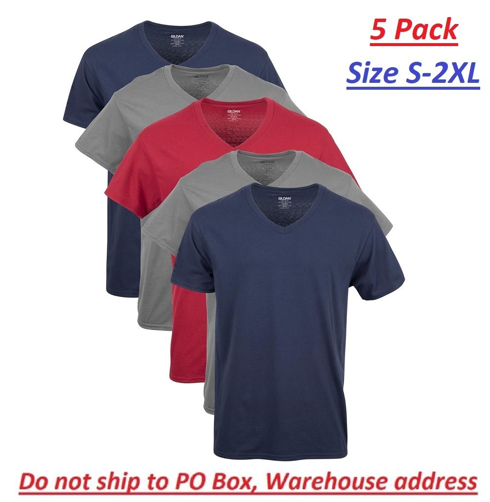 Gildan Adult Men&rsquo;s Short Sleeve V-Neck Assorted Color T-Shirt, 5-Pack, Sizes S-2