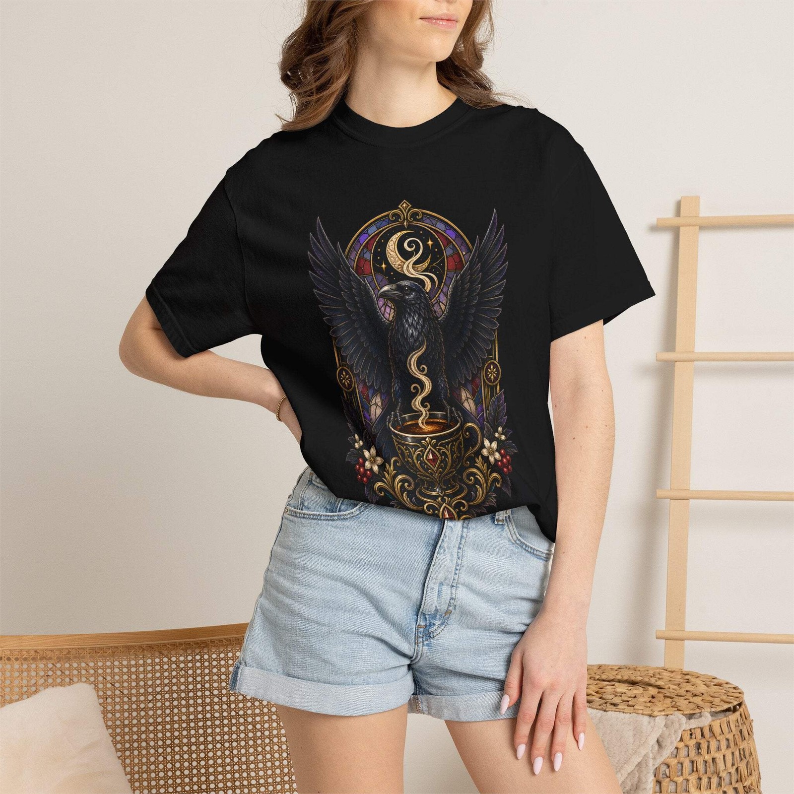 Gothic Espresso Raven T-Shirt Graphic