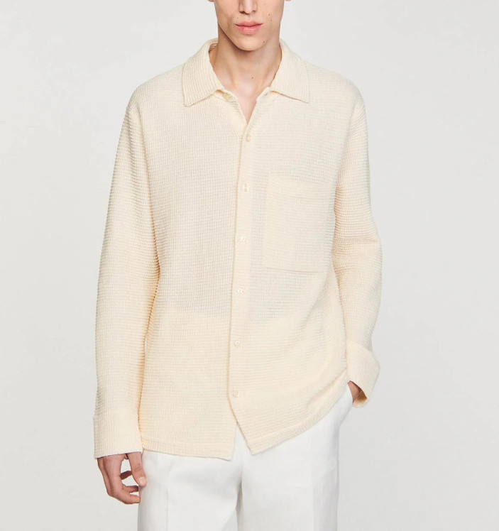 Sandro Men&rsquo;s Beige Knitted Long Sleeve Oversized Shirt Size M SHPTR00540