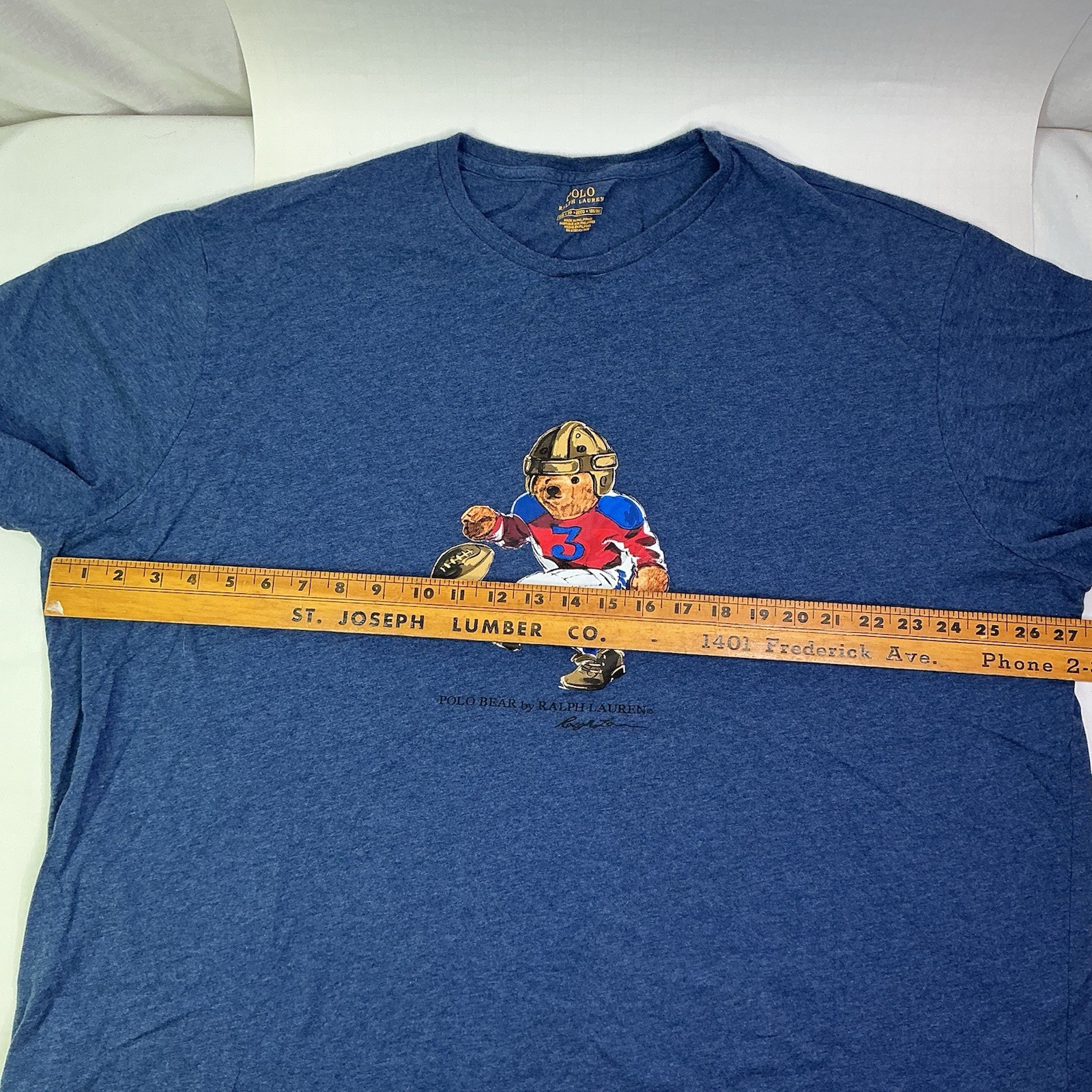 POLO Ralph Lauren Mens Football Bear Graphic T Shirt Size 3XB Blue Preppy