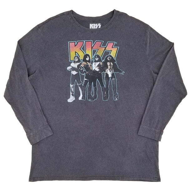 Band KISS Big & Tall Gray Heather Long Sleeve Graphic Tee Crew Neck Shirt New