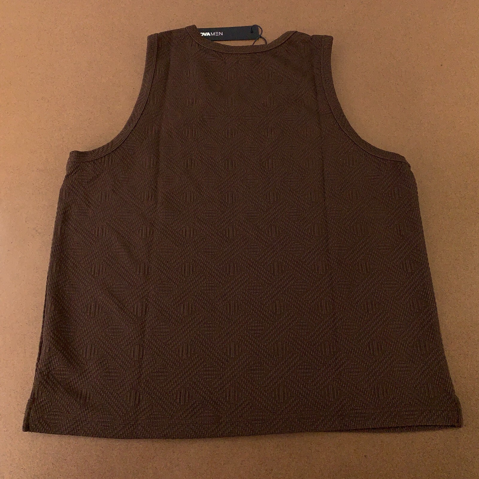 Fashion Nova Men&rsquo;s Size XL Brown Burley Geo Textured Relaxed Fit Tank Top NWT