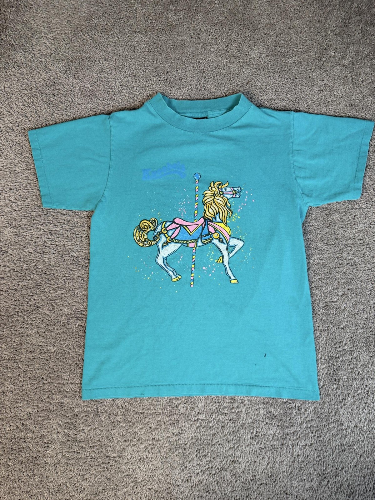Vintage Knoebels Amusement Park Mens M Blue Carousel Horse Pennslyvania 80s