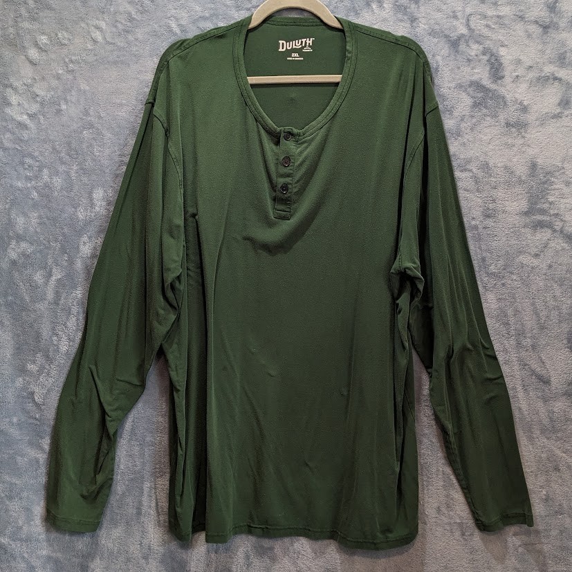 Duluth Trading Co. Mens Long Sleeve Henley Hunter Green Tencel Modal Size 2XL
