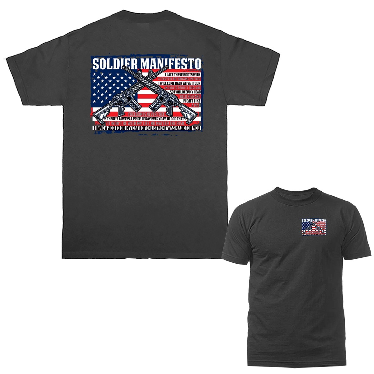 SOLDIER MANIFESTO Military Patriotic US Flag US Army Veteran Graphic T-shirt