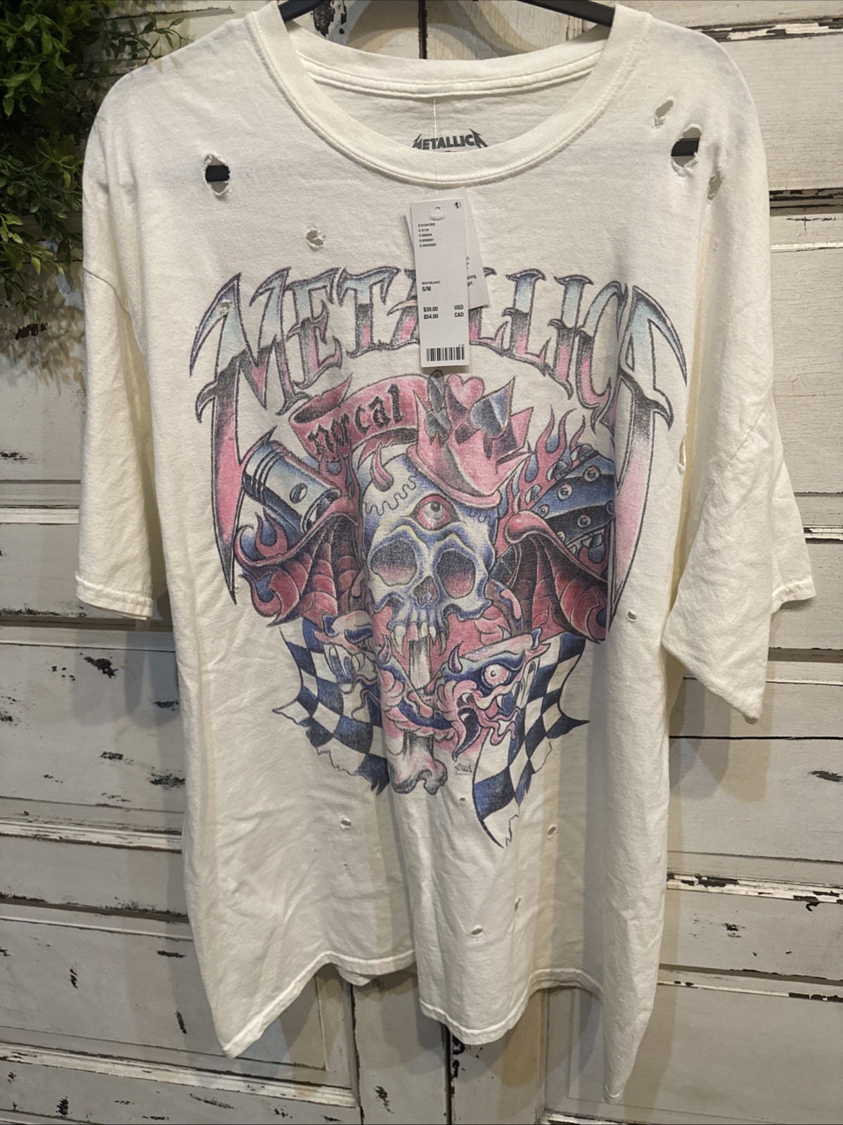 Metallica Shirt Mens Small/Med White Graphic SoCal Skull Racing Band Tee Concert