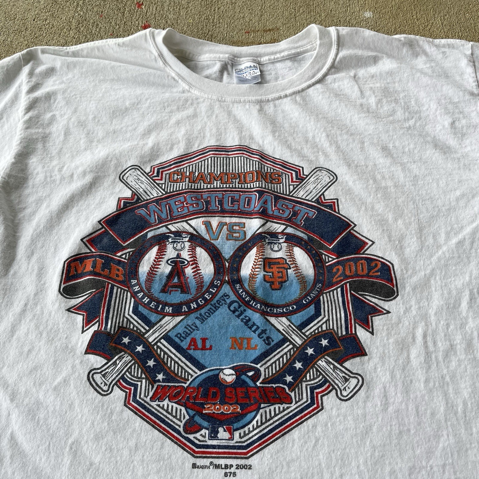 2002 World Series West Coast Champions Angels Vs Giants MLB Baseball T Shirt XL