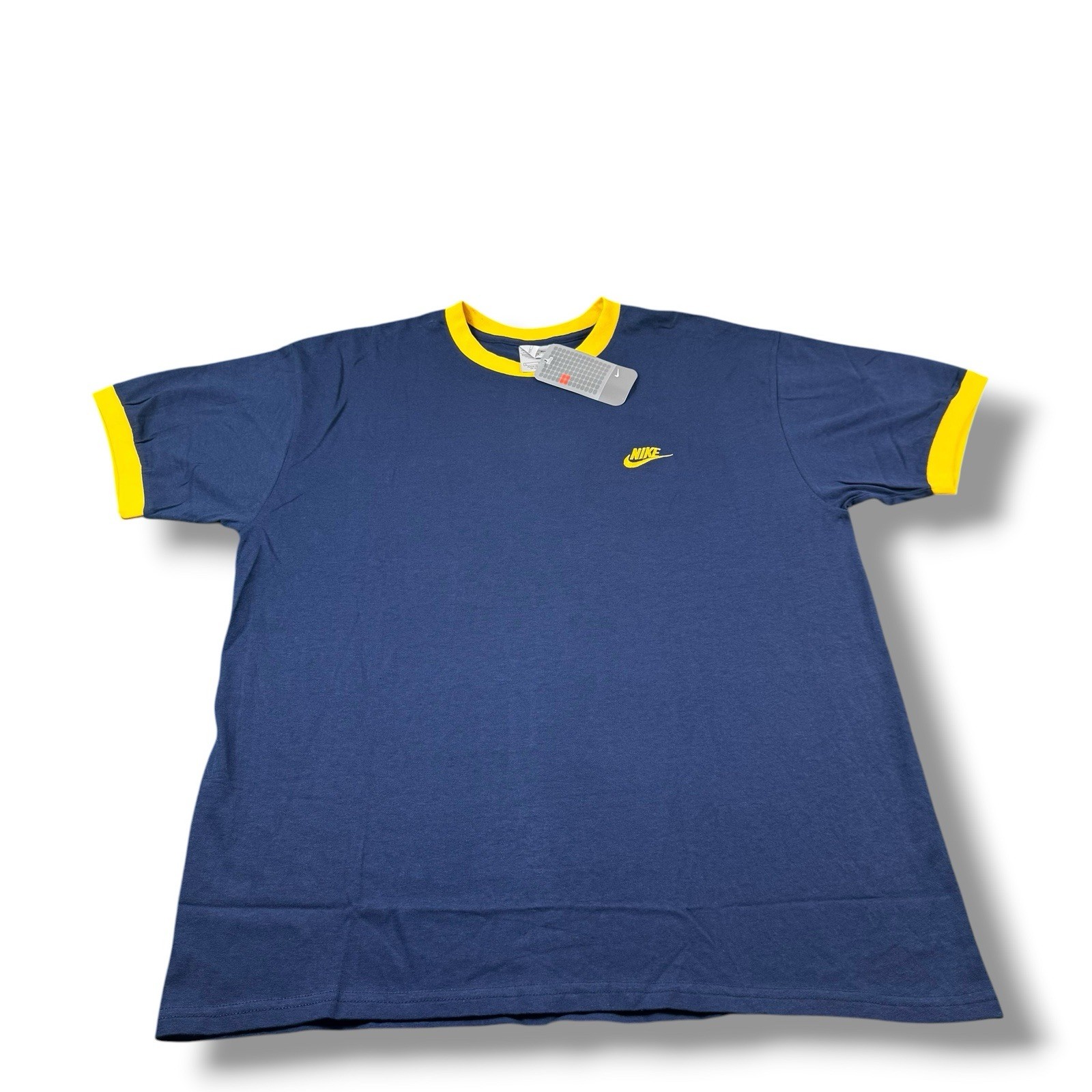 VTG Nike NWT 2003 Navy/Yellow Embroidered Logo Ringer Swoosh T-Shirt Mens L Rare