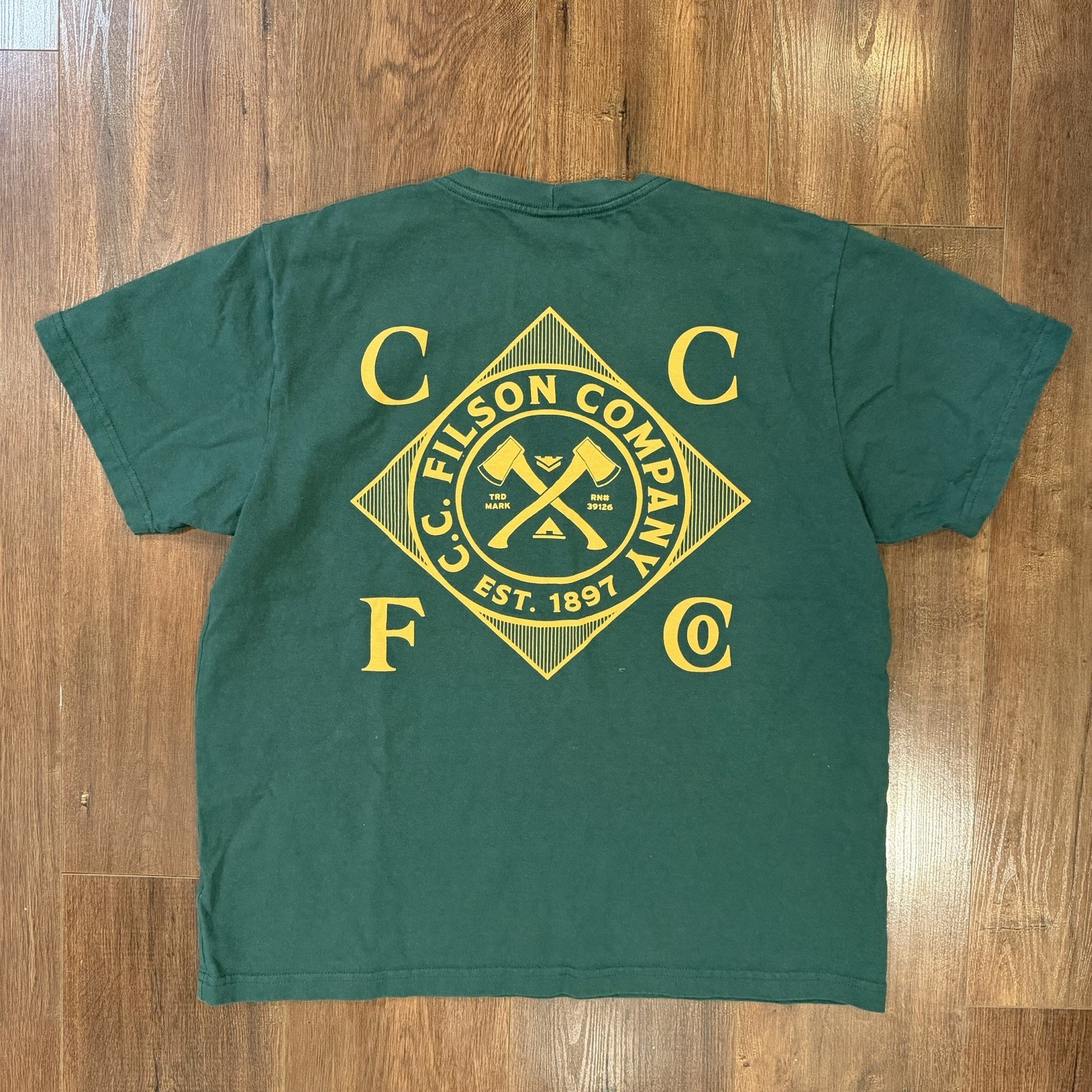 FILSON S/S Pioneer Men’s SZ Large Dark Olive Made In USA Tee Shirt