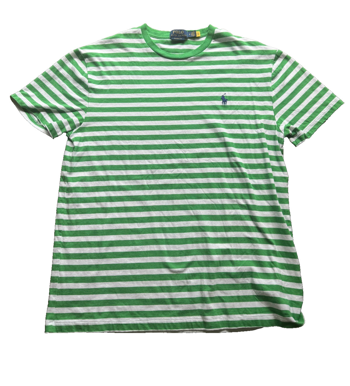 Polo Ralph Lauren Classic Fit Green White Striped Tee Shirt Medium Mens Preppy