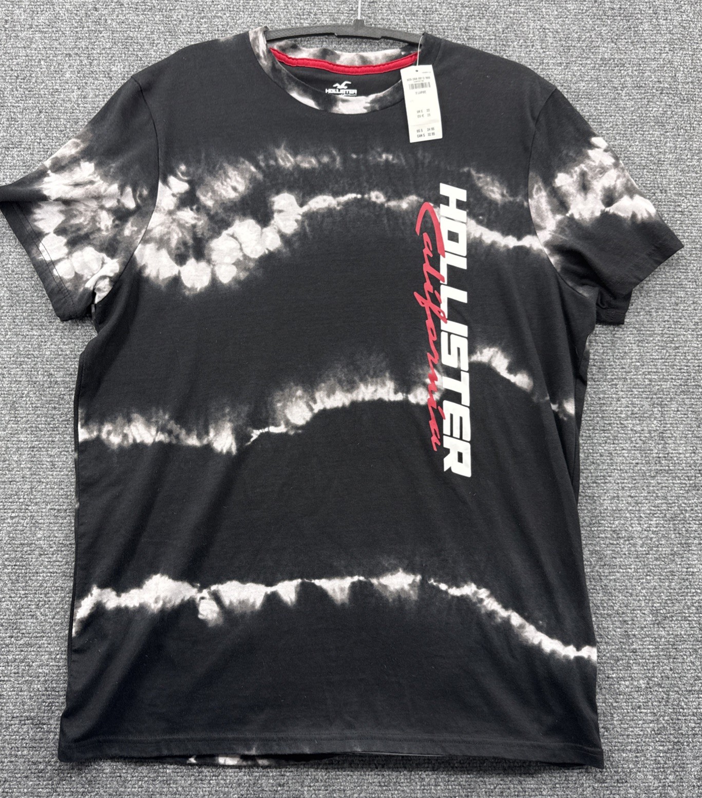 Hollister Tie-Dye Logo T-Shirt Black and White Size XL – Retro Hippie Style NWT