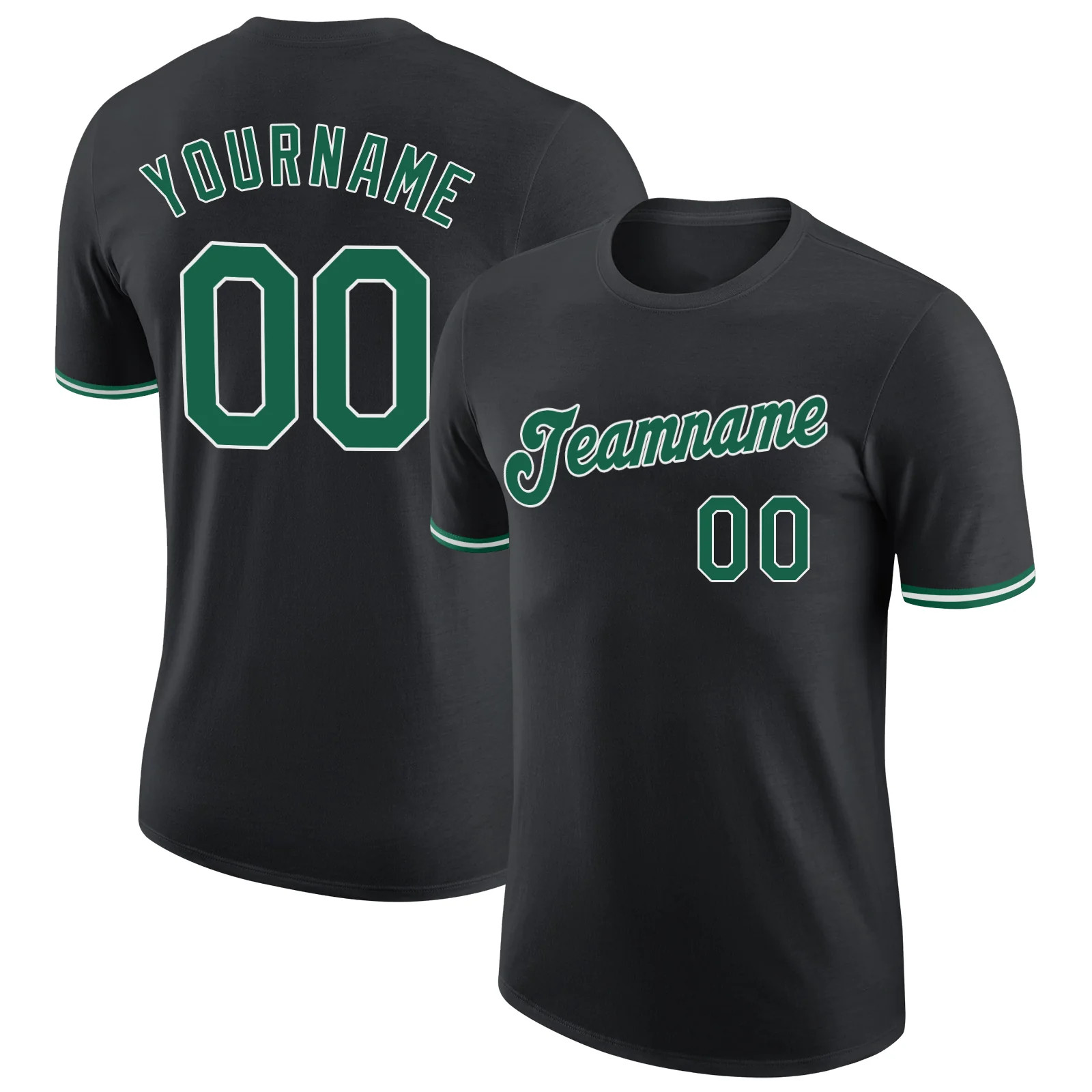 Custom Black Kelly Green Performance T-Shirt Personalized Team Gift for Men Tee