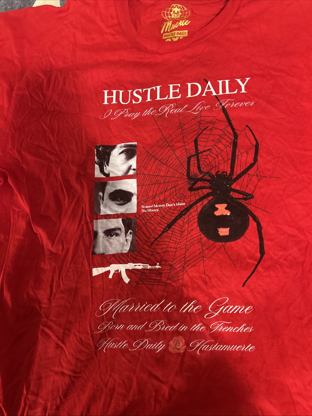 Men&rsquo;s Red Muerte Hustle Daily Short Sleeve T-shirt 2XL Black Widow Spider Web