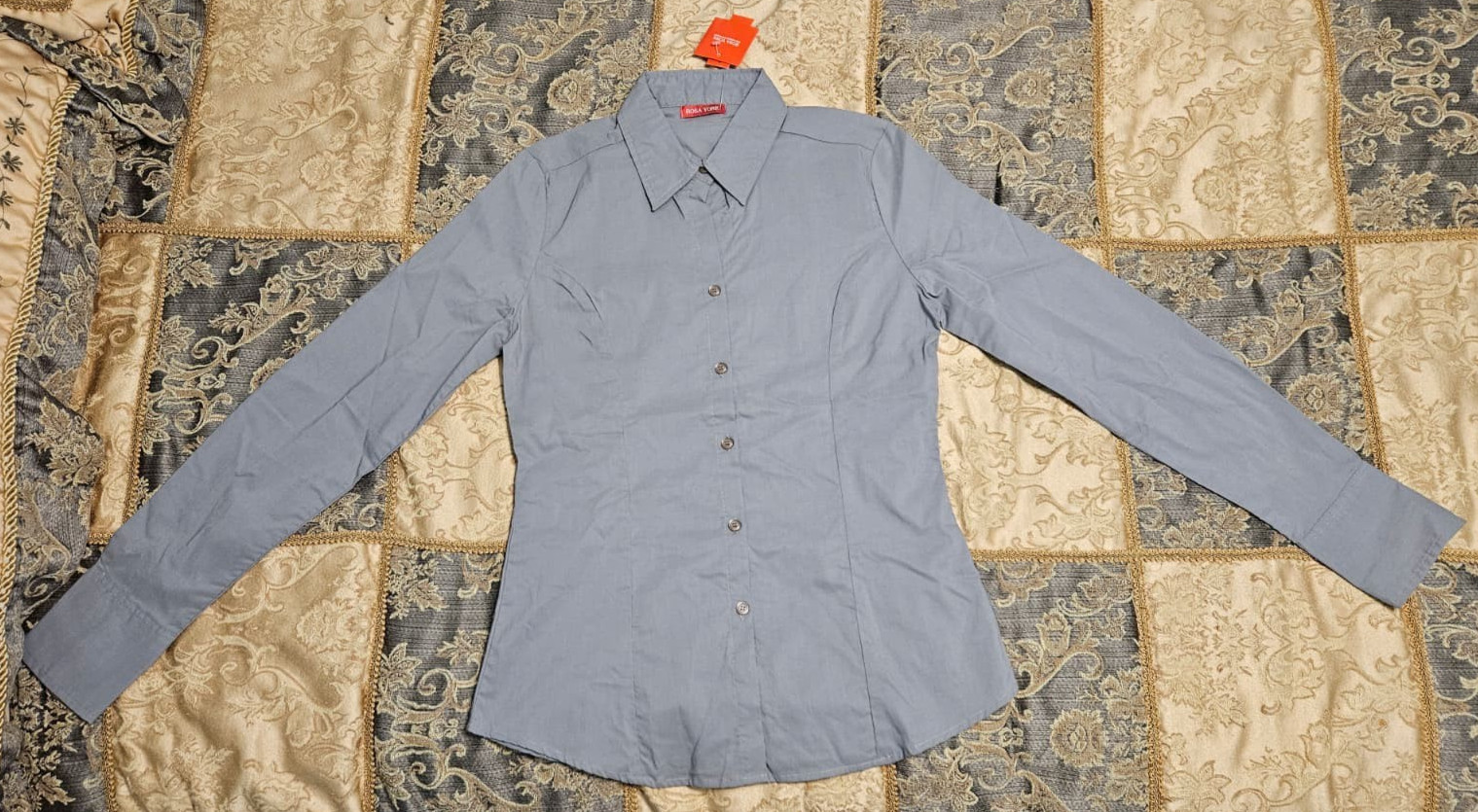 Rosa York Women&rsquo;s Grey Fit Cotton Long Sleeve Collared Button-Up Shirt