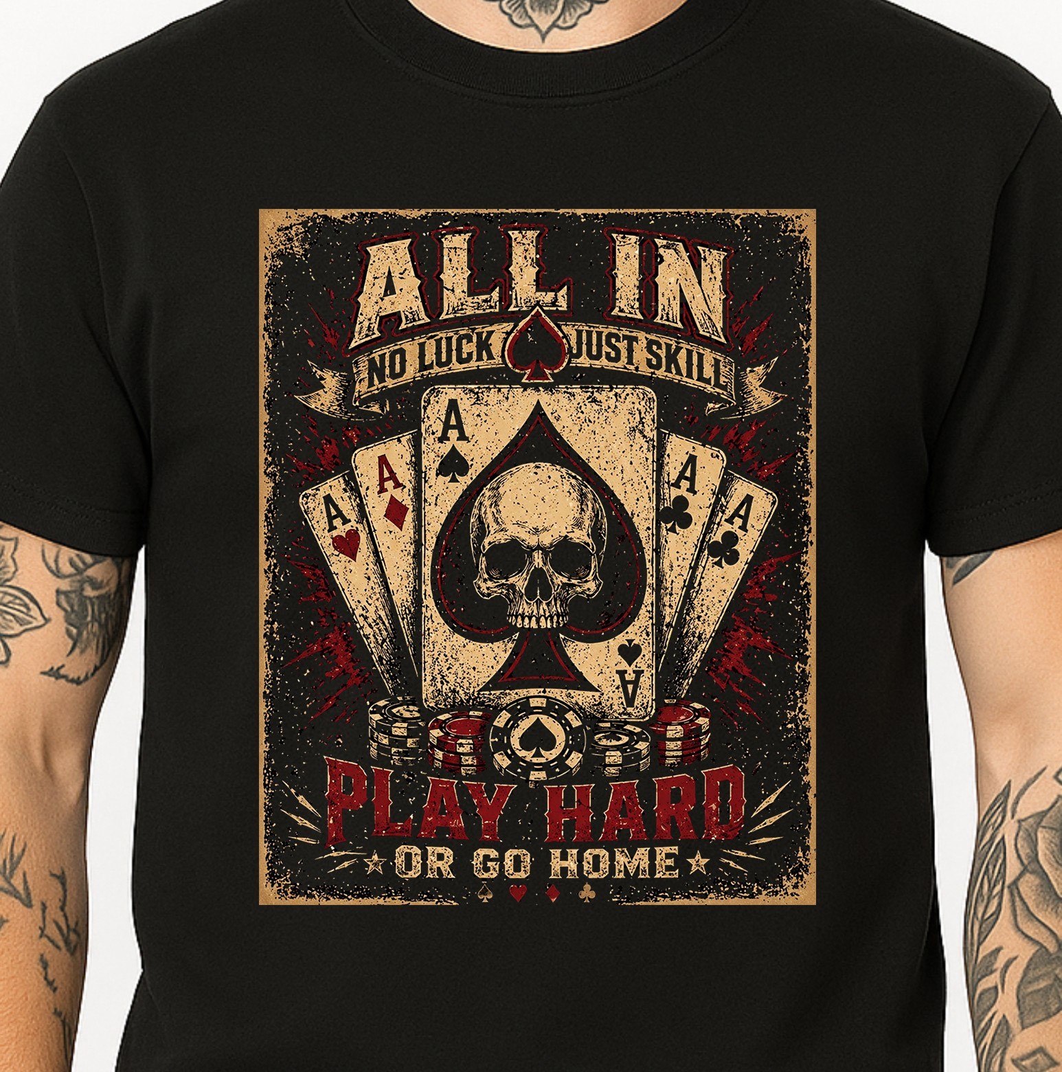 Poker T Shirt Skull Ace Spades Cards Gambling Casino Gift Mens Graphic Tee