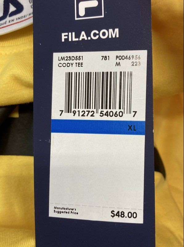 Fila Men&rsquo;s Cody Tee Yellow Black Arch Logo Cotton Graphic T-Shirt XL NWT