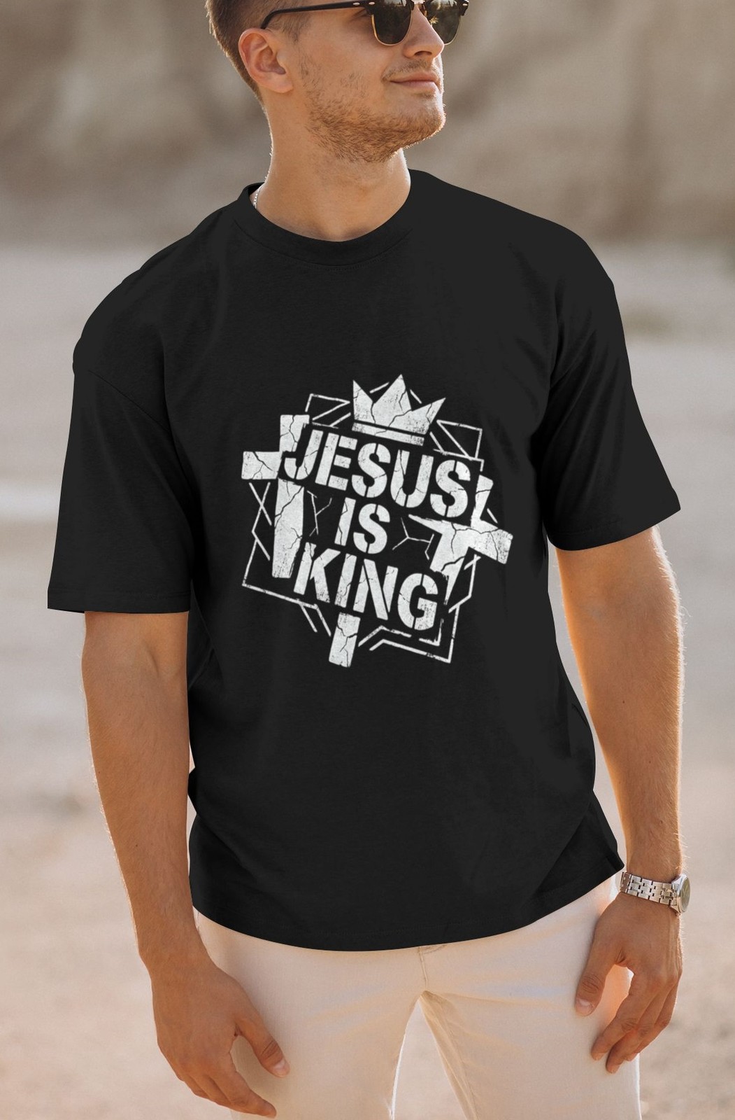 Men&rsquo;s 100% Cotton T-Shirt Teens Short Sleeve Crew Neck JESUS IS KING