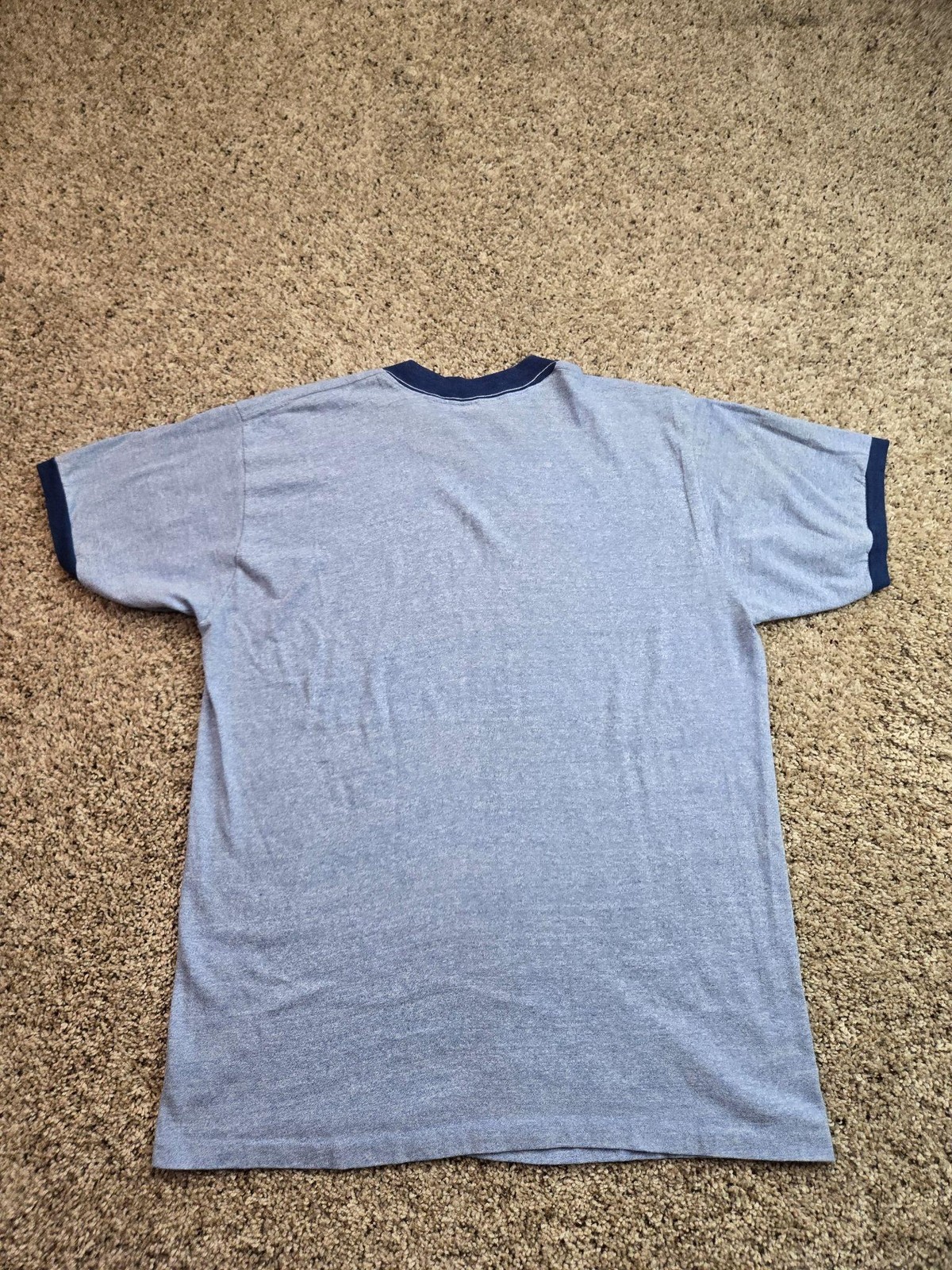 Vintage Collegiate Pacific Shirt Large Blue Ringer Short Sleeve West Hills 70s