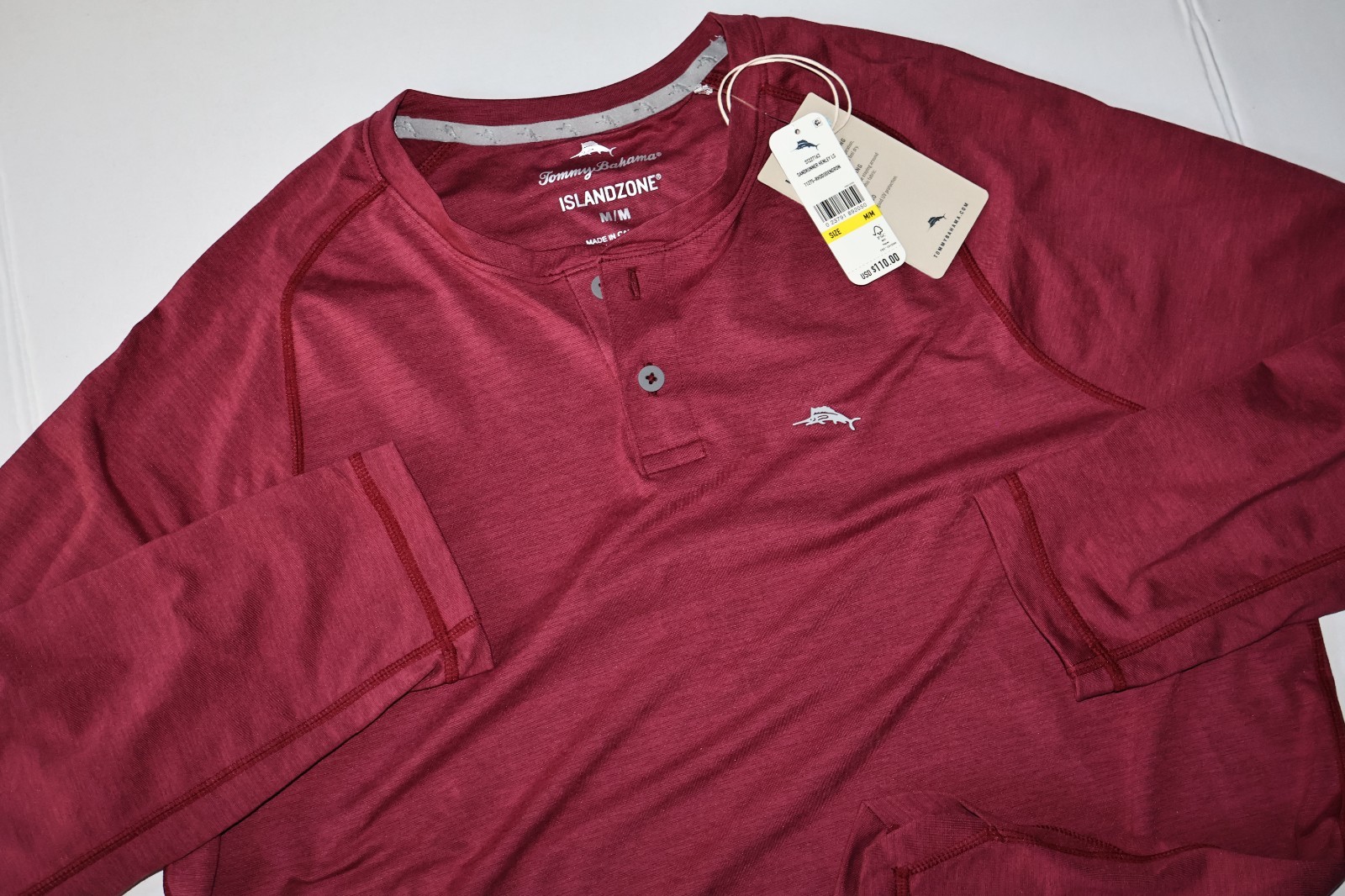 Tommy Bahama T Tee Shirt Sandrunner Henley Island Zone Red New LS Medium M
