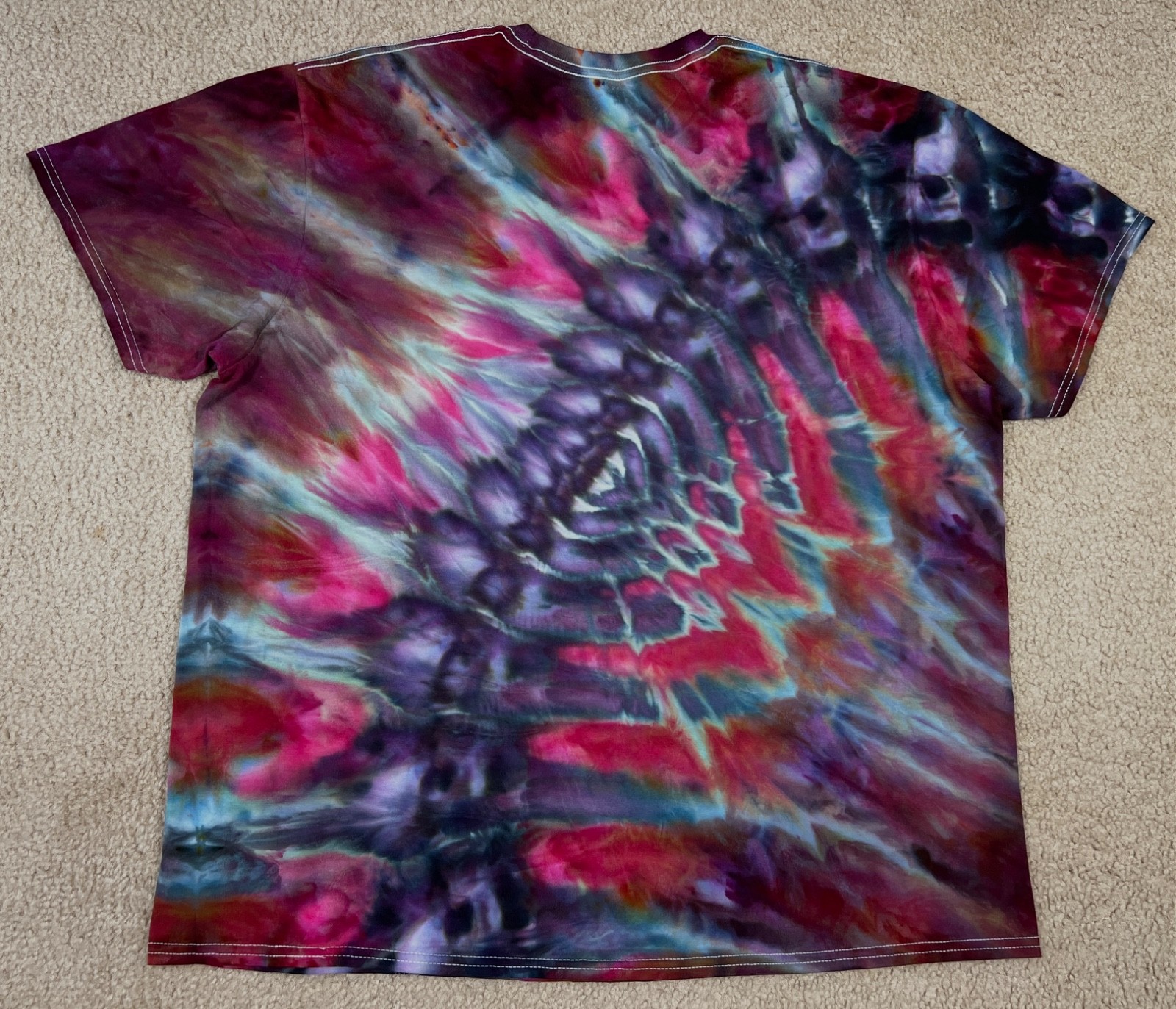 Handmade Ice Tie Dye T-Shirt 2XL Mens Womens Soft Cotton Blue Plum Rolled Dye