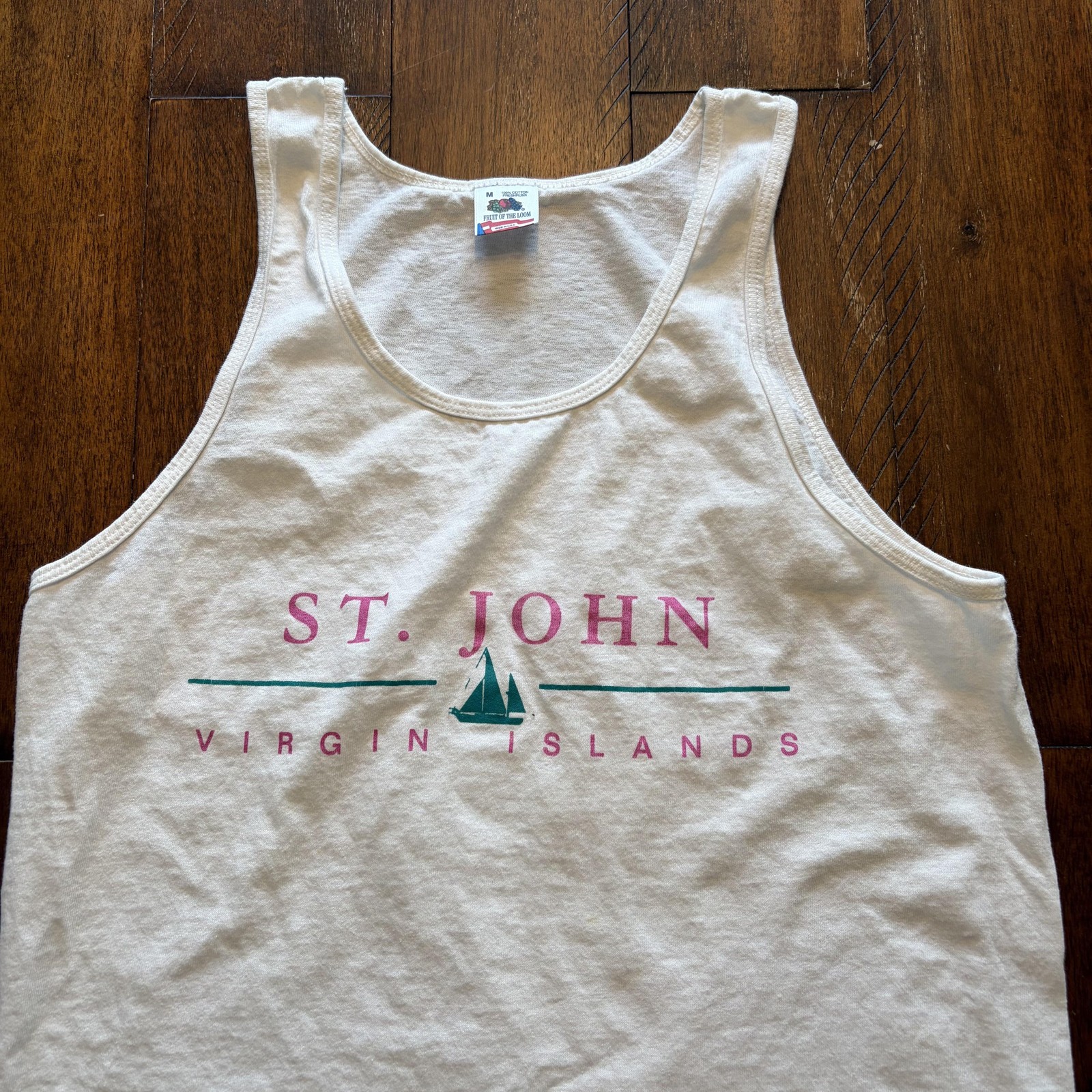 St John Virgin Islands Shirt Mens Medium White Tank Top Fruit Of The Loom Tee