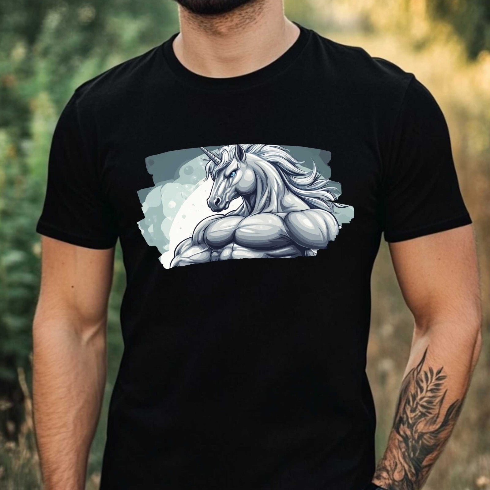 Mens Strong Unicorn Motif Cotton T-Shirt Size XS to 5XL