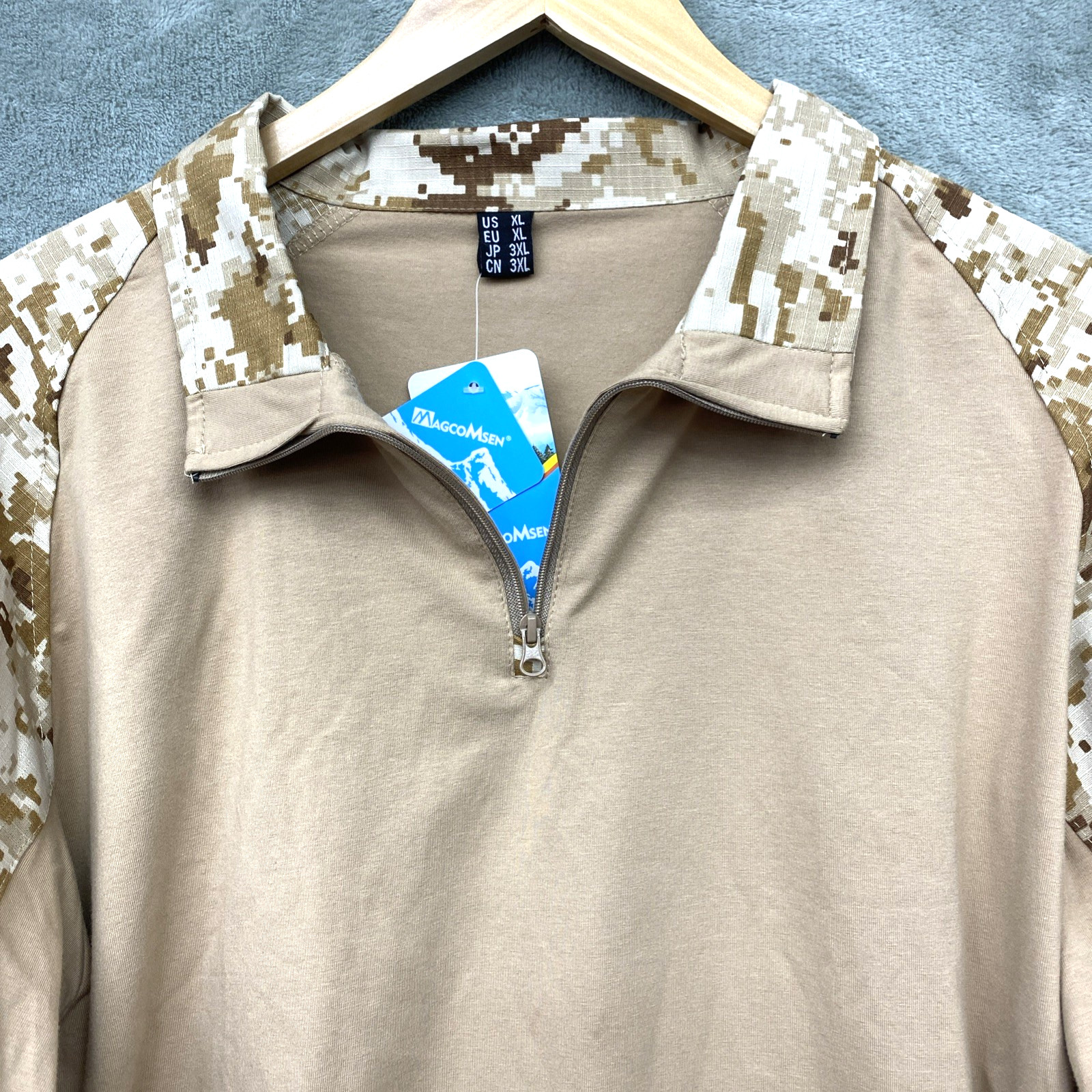 MAGCOMSEN Men&rsquo;s XL Tactical Military Shirt 1/4 Zip, L/S Shirt, Pockets – Tan