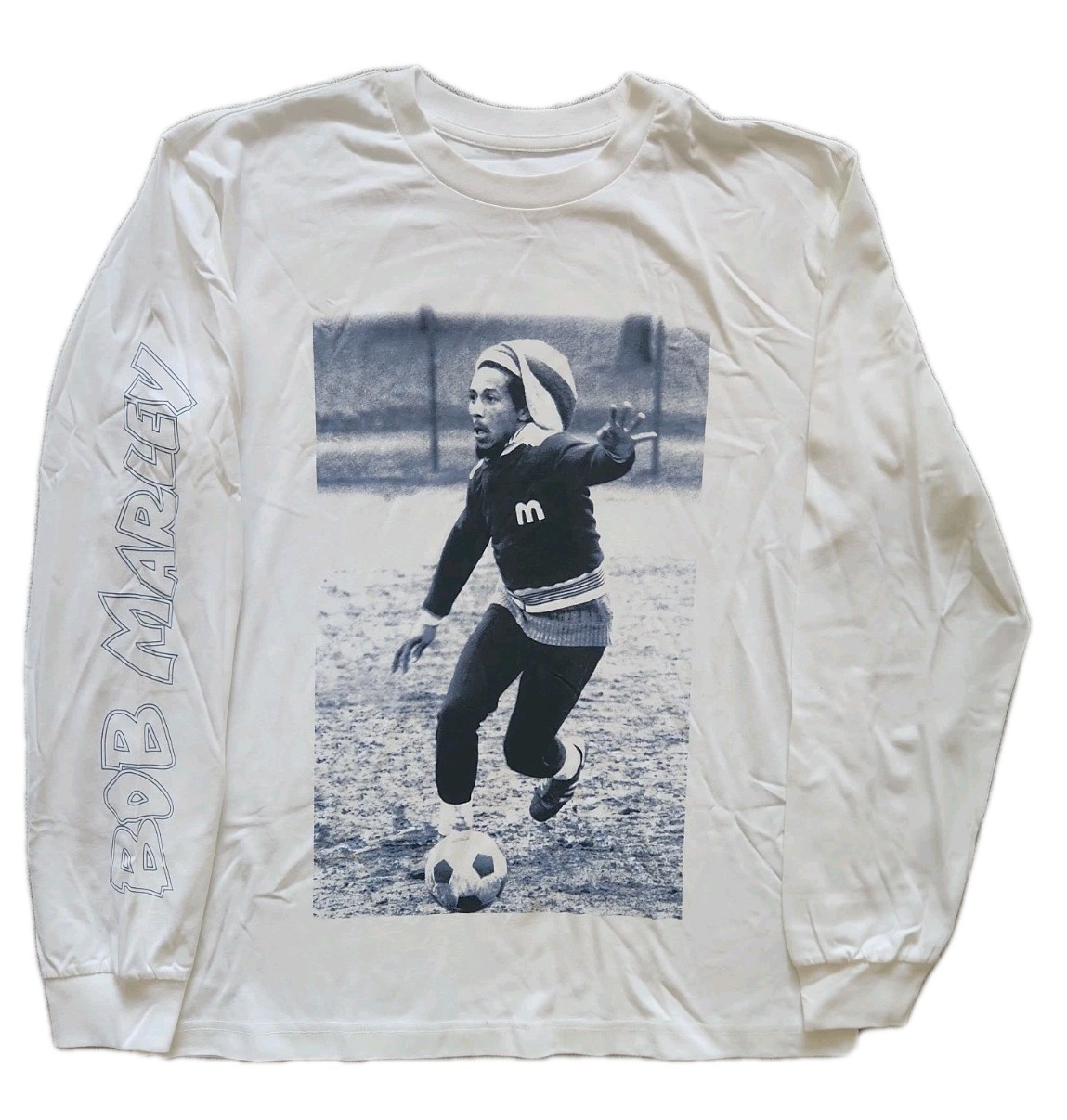 Bob Marley Men&rsquo;s Large Reggae Boyz Rock Soccer Football White L/S Tee New