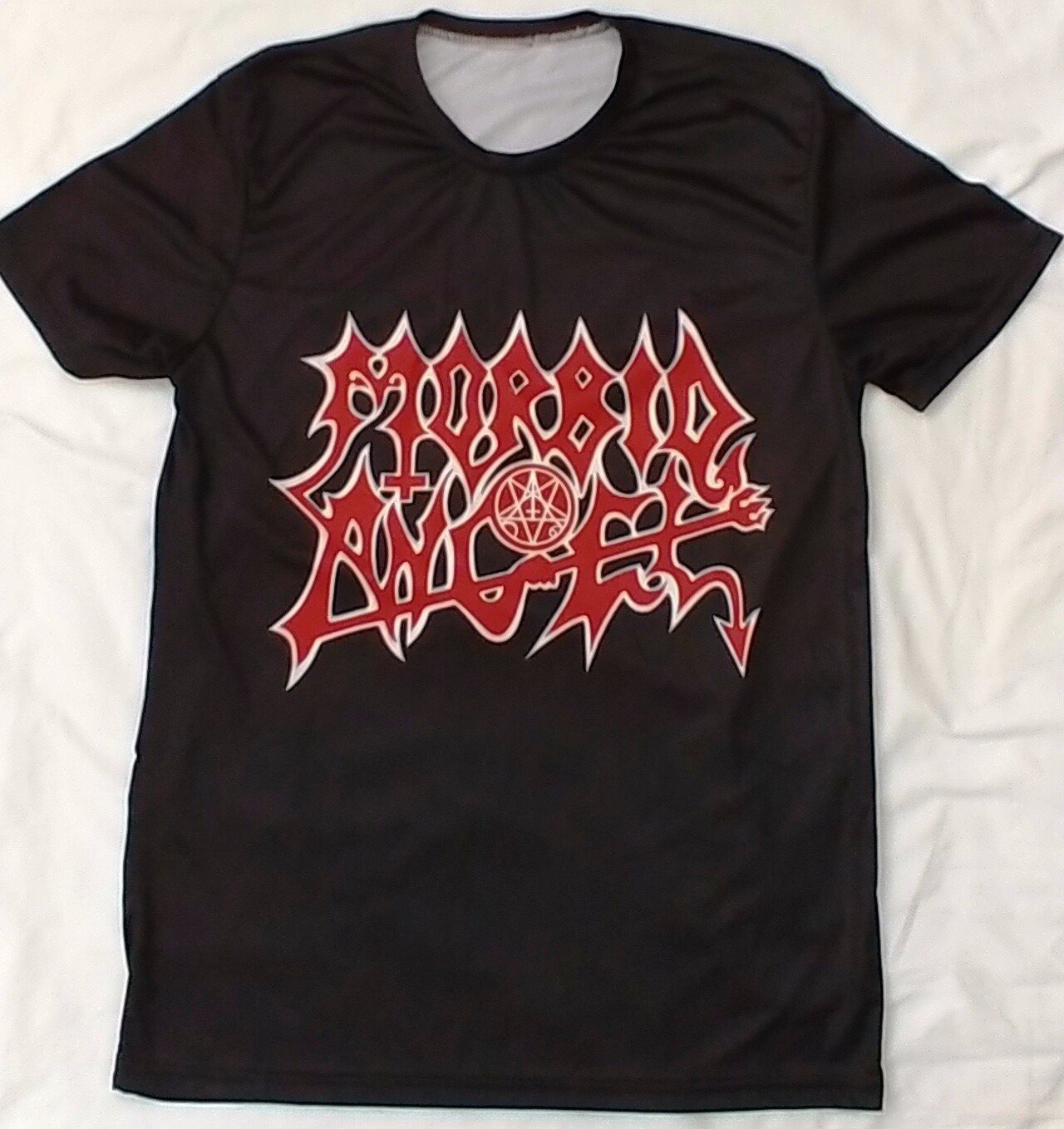 VERY RARE MORBID ANGEL DEATH METAL SIZE L 100% SYNTHETIC SHINY MATERIAL T-SHIRT