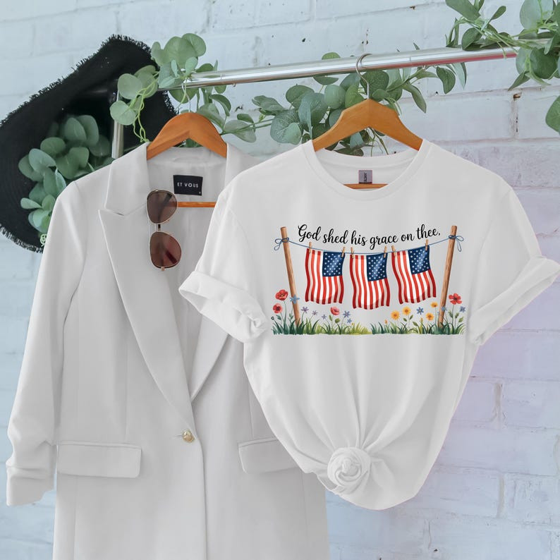 God Shed His Grace Graphic Tee Christian Patriotic Shirt Vintage Flag Apparel