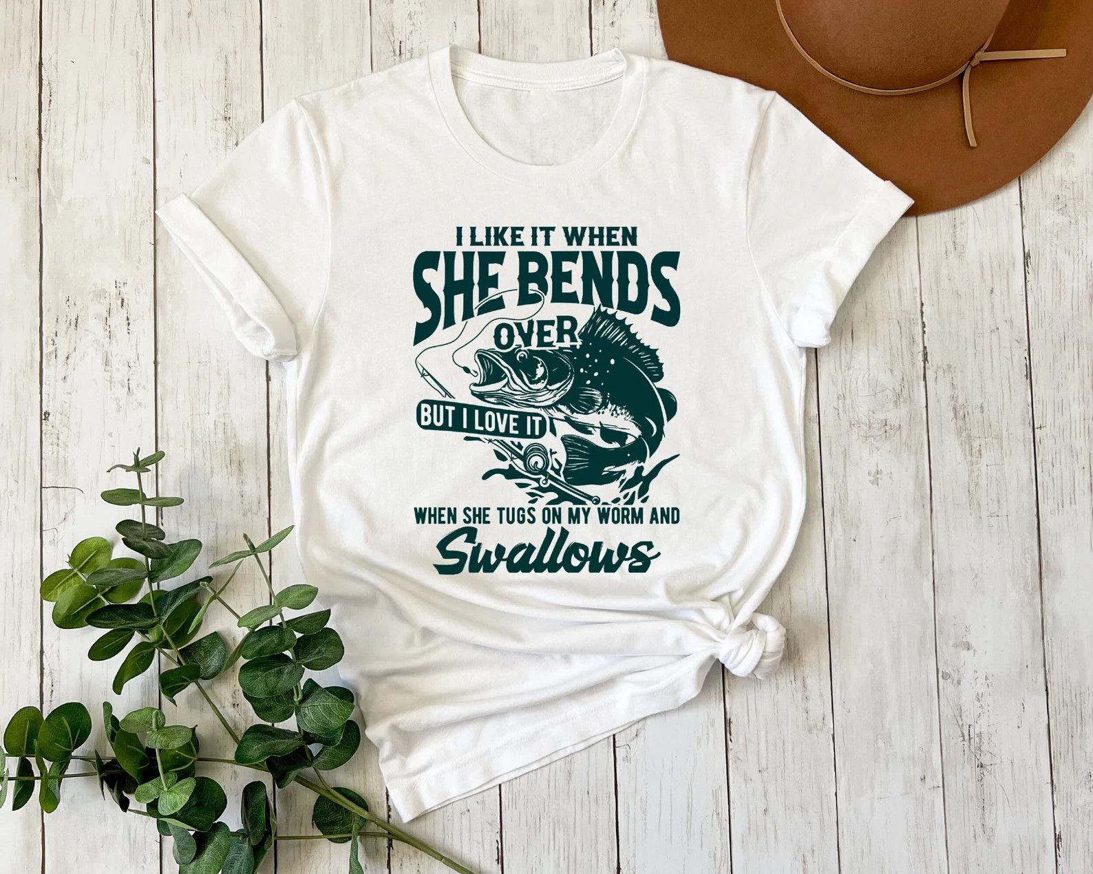 Funny Fishing Shirt -I Like When She Bends Over- Graphic Tee