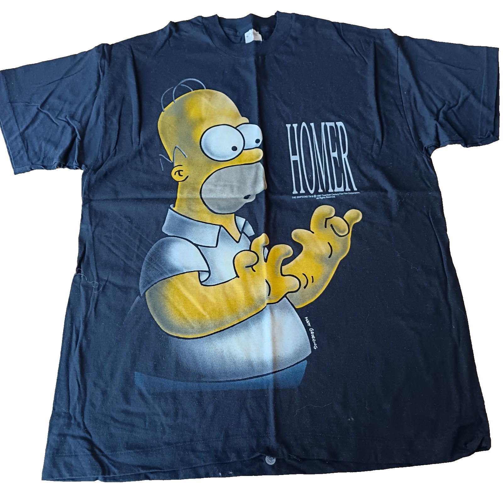 Vintage 90s Simpsons T-Shirt – Homer Print Black – Single Stitch Screen Star XL
