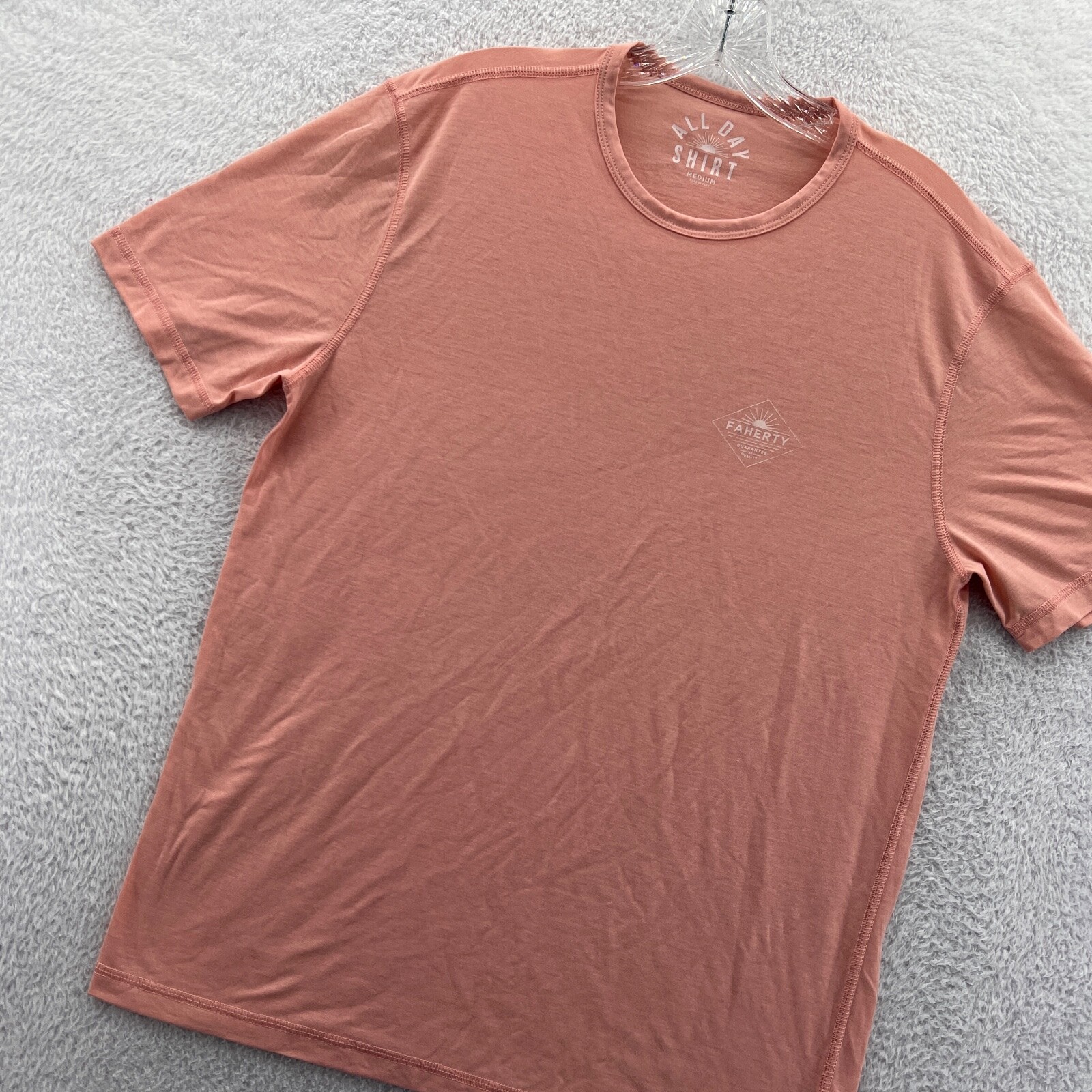 Faherty Shirt Medium Mens Orange All Day UPF Logo Short Sleeve Top Crew Neck Tee