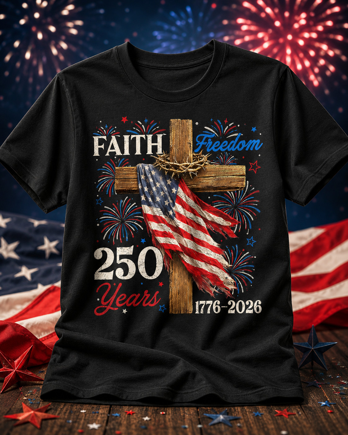 250 Years Faith and Freedom 4th of July Shirts Christian Men T Shirt