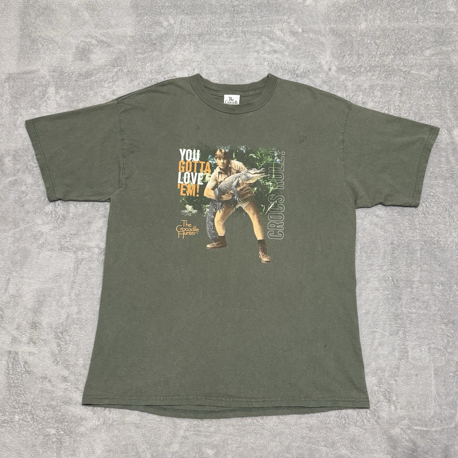 VTG Y2K Steve Irwin Crocodile Hunter Crocs Rule T Shirt Mens XL Green Nature