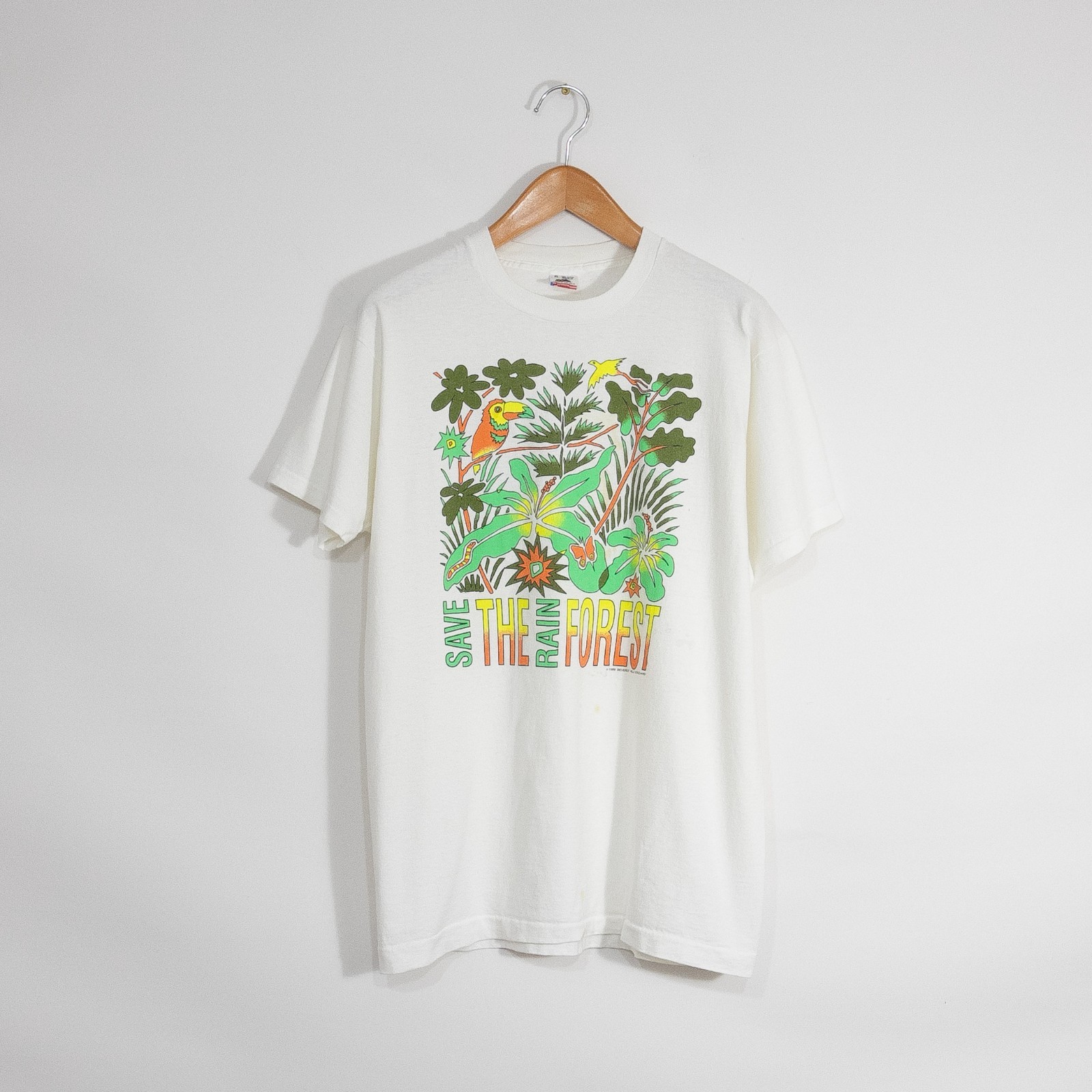 Vintage 90s Save the Rainforest Drawing T Shirt Mens XL Single Stitdh Distressed