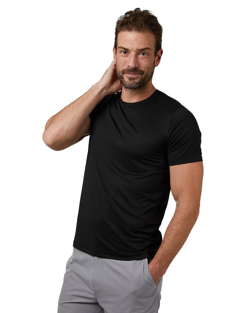 Men&rsquo;s Cool Crewneck T-Shirt, Anti-Odor, Quick Drying, 4-Way Stretch, Black, L…